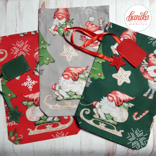 Szánkozó mikulásos textilzsák Mikulásra 3 színben